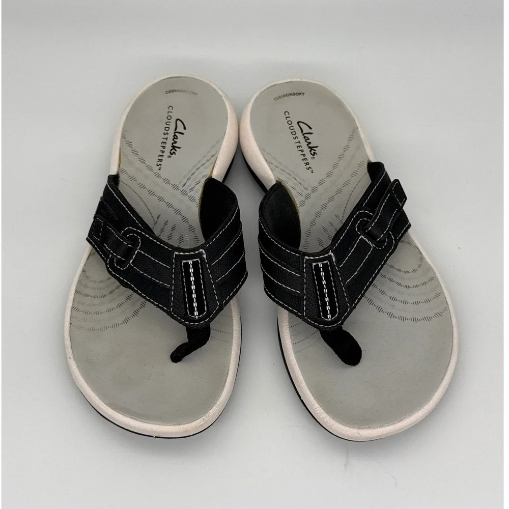 Clarks Cloudsteppers Arla Glison Womens 6 Black Grey Thong Flip Flop Sandals‎